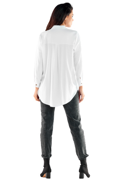 Koszula damska z wiskozy ze stójką rozpinana długi rękaw biała